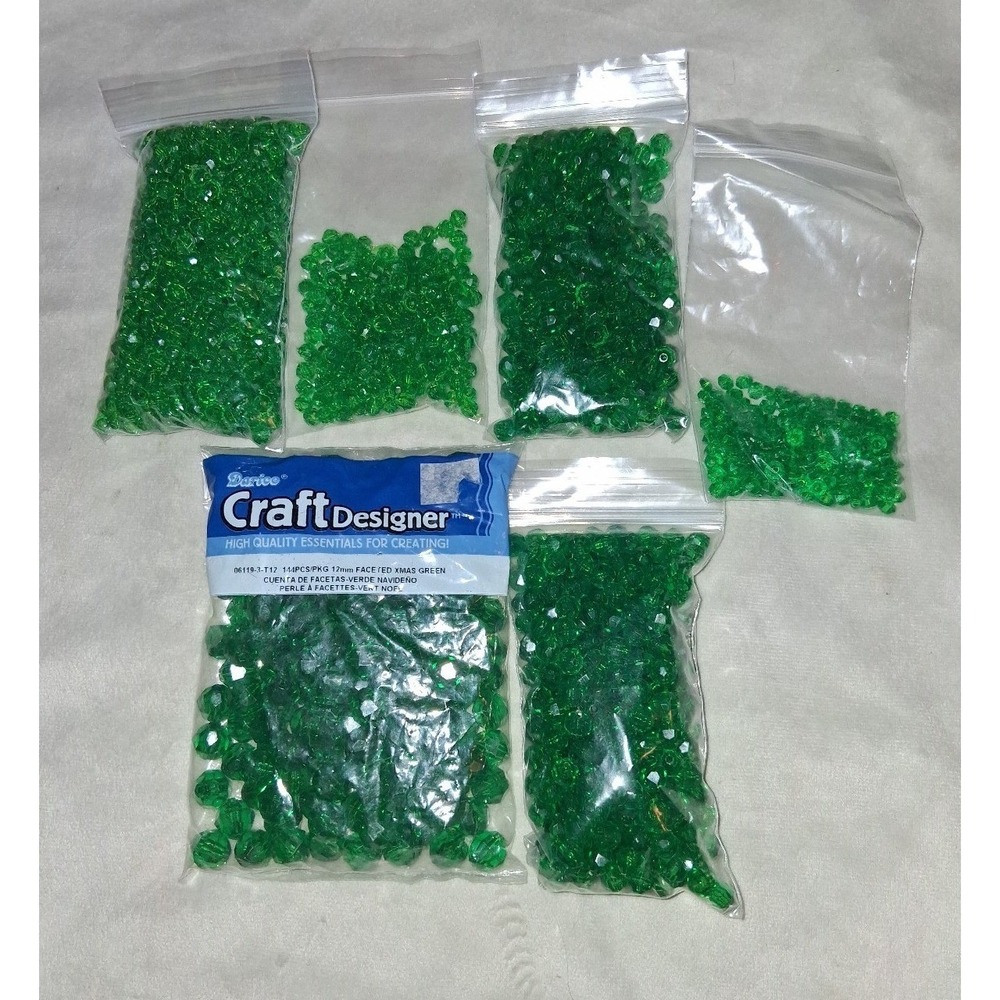 Darice Craft Designer Christmas Green Faceted Acrylic Beads Bulk Lot 14.9 oz